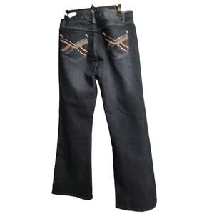 SALT WORKS N.Y.C. Women's Med Rise Flare Blue Denim Jeans Embellishment Size 12P